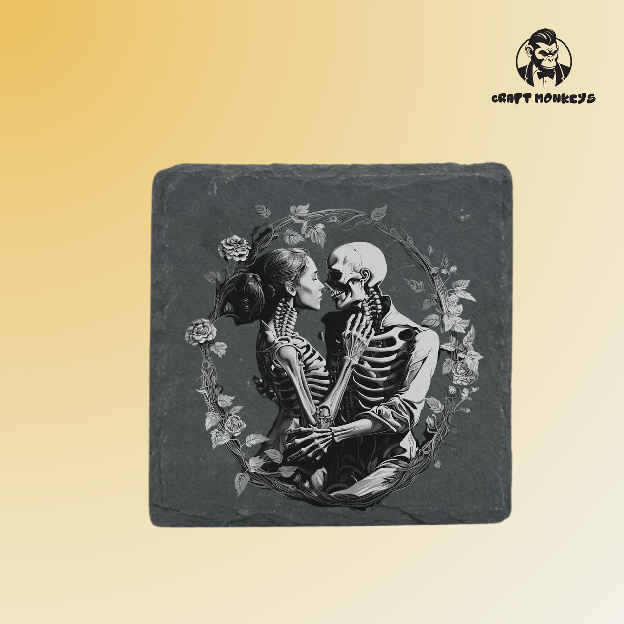 Schieferuntersetzer -Totenkopf Kuss