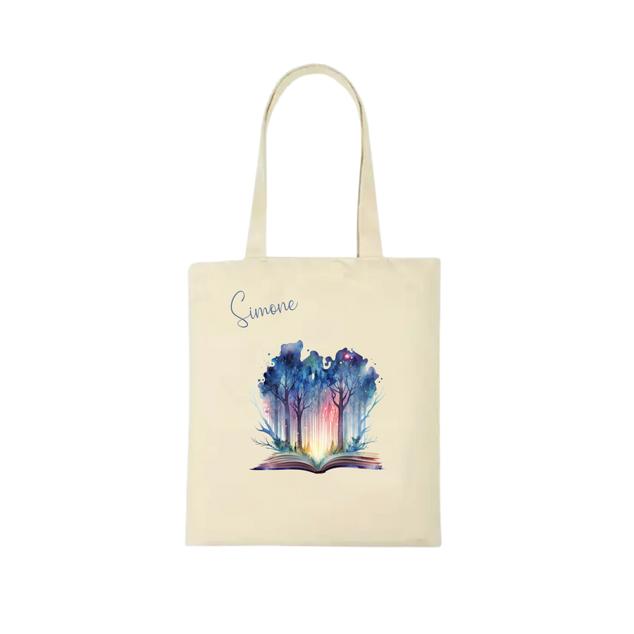 Bookbag Buchtasche - Zauberwald 100%Baumwolle Personalisierbar