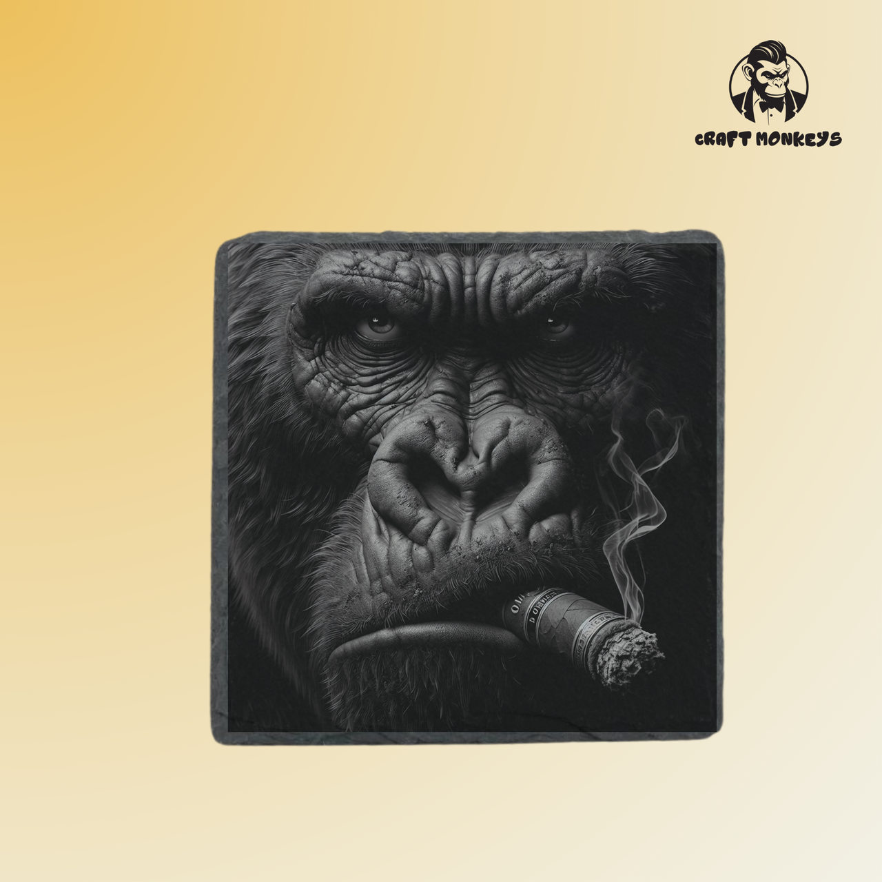 Schieferuntersetzer - Gorilla mit Zigarre
