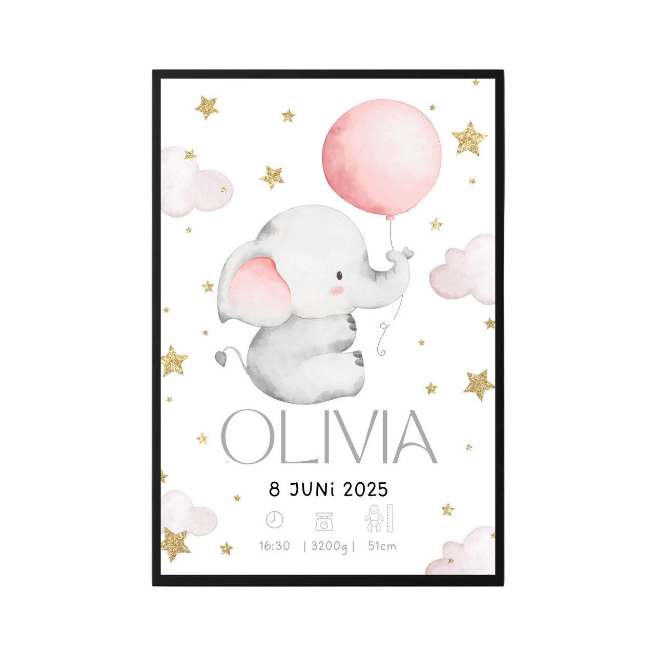 Geburt Poster Elefant Rosa für Mädchen 