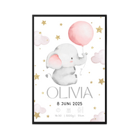 Thumbnail for Geburt Poster Elefant Rosa für Mädchen 