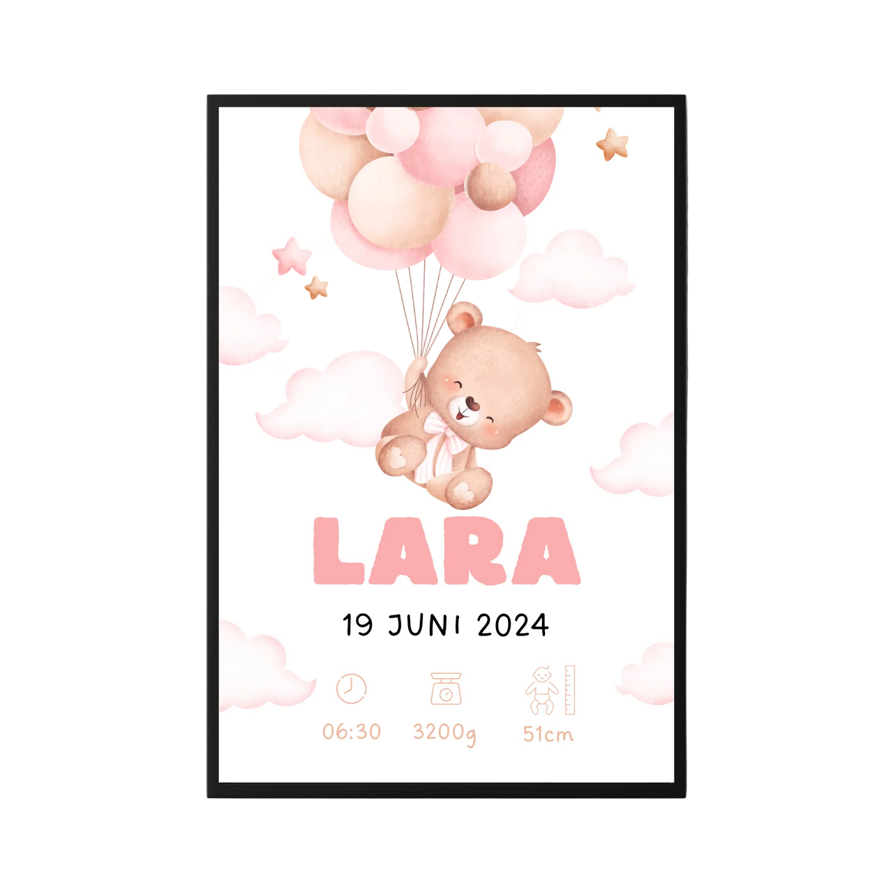 Geburt Poster Rosa Bär für Mädchen 
