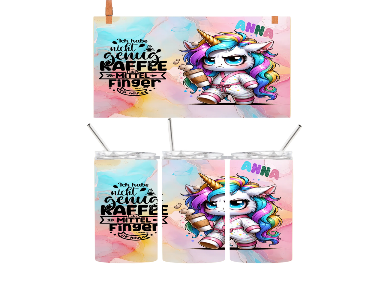 Kaffeebecher To-Go wütendes Einhorn personalisiert 