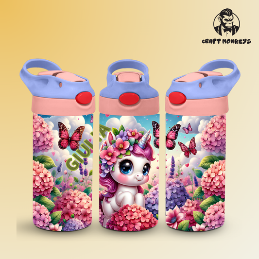 Kinderflasche - Einhorn mit Blumen