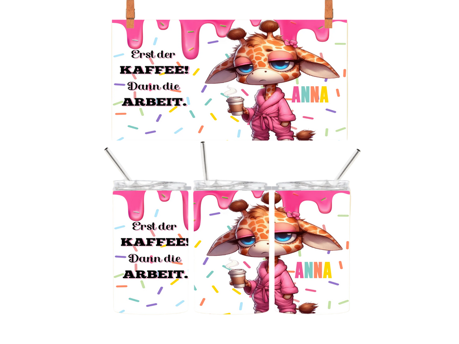 Personalisierbarer To-go-Kaffeebecher 375 ml mit Giraffe und Kaffee-Spruch
