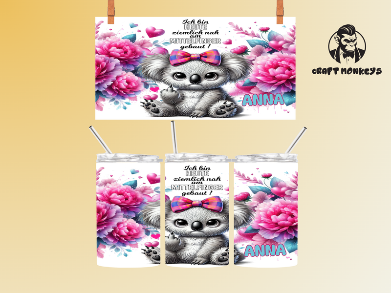 To-go-Kaffeebecher 375ml,Koala Mittelfinger, Personalisierbar