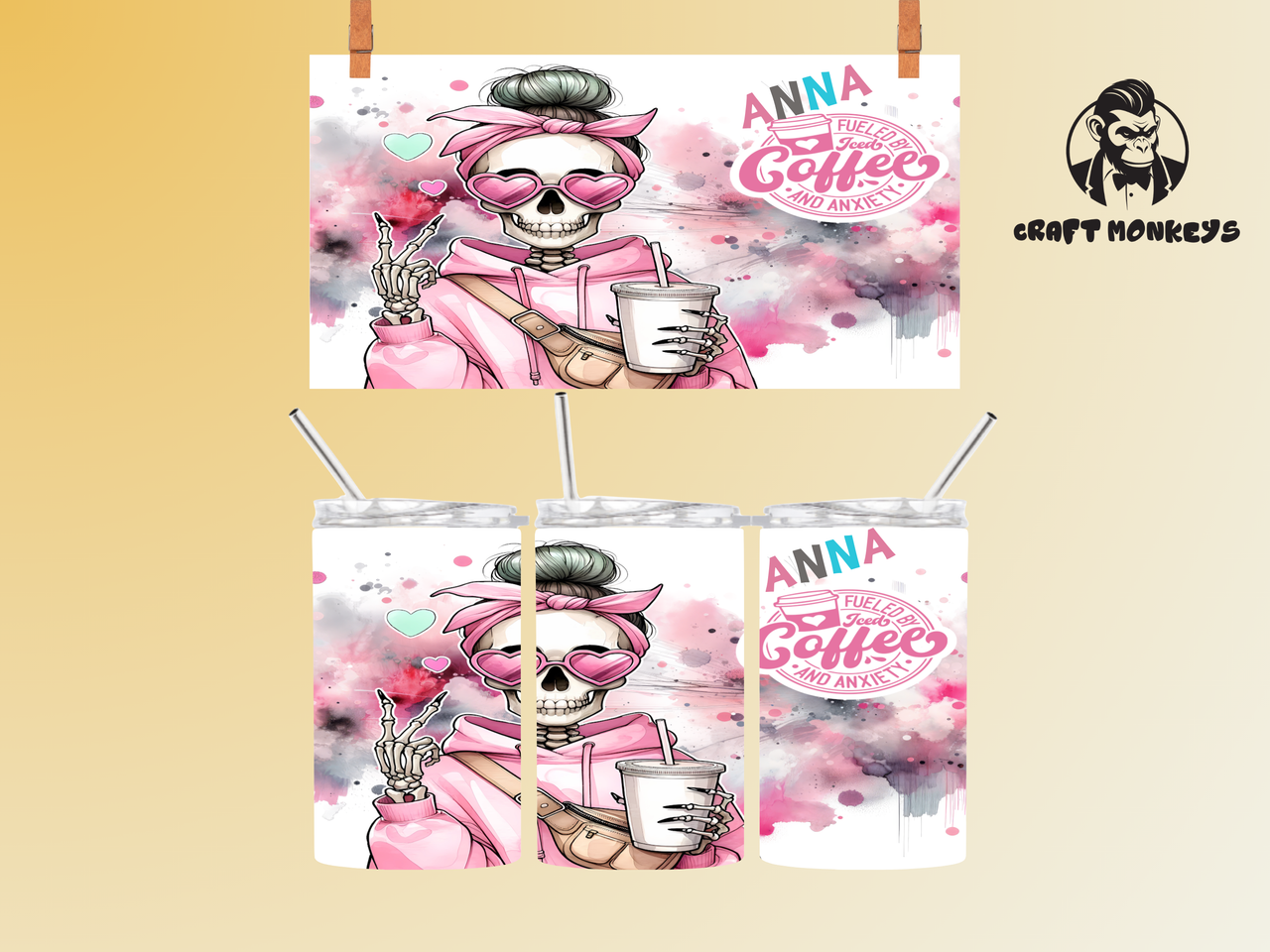 To-go-Kaffeebecher 375ml, Skelet Girl, Personalisierbar