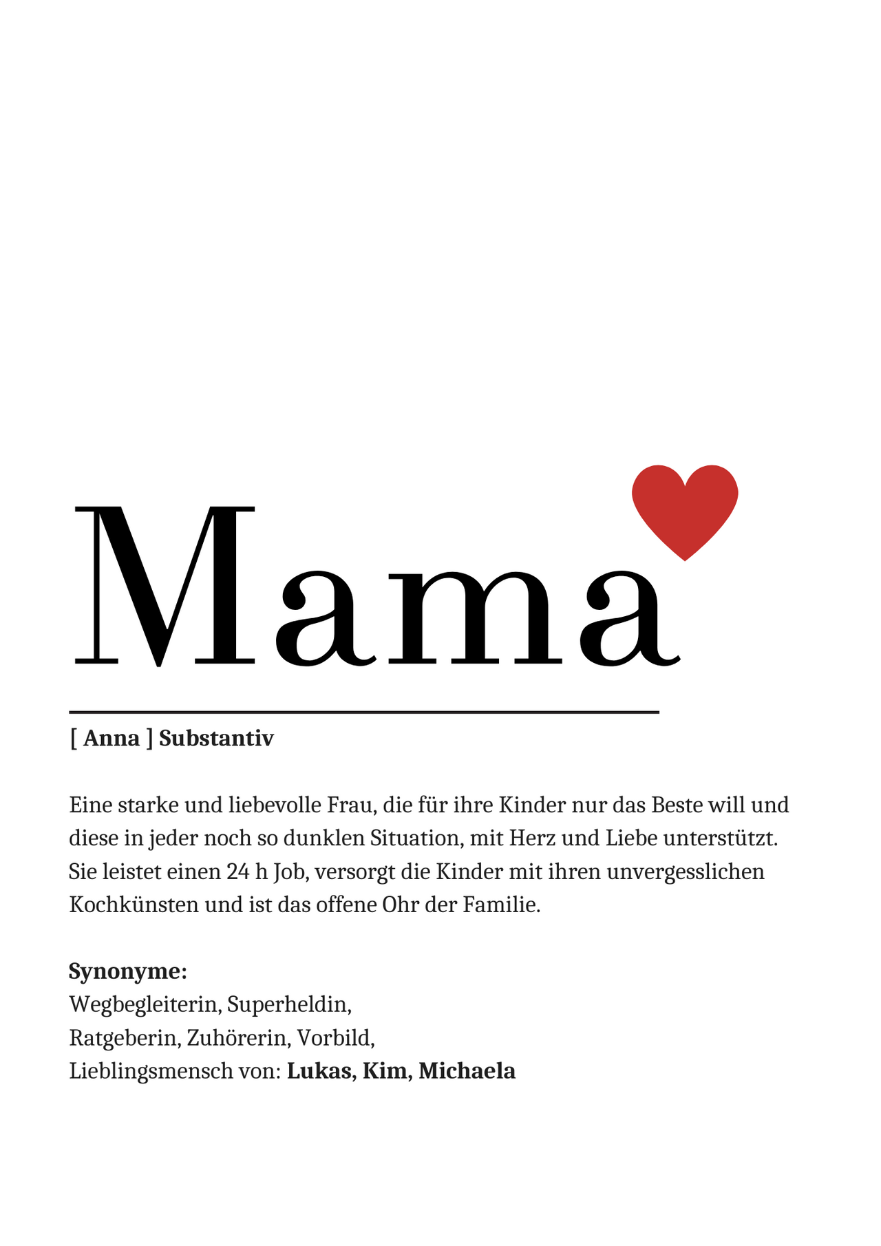 Leinwanddruck Mama – Definition und Name
