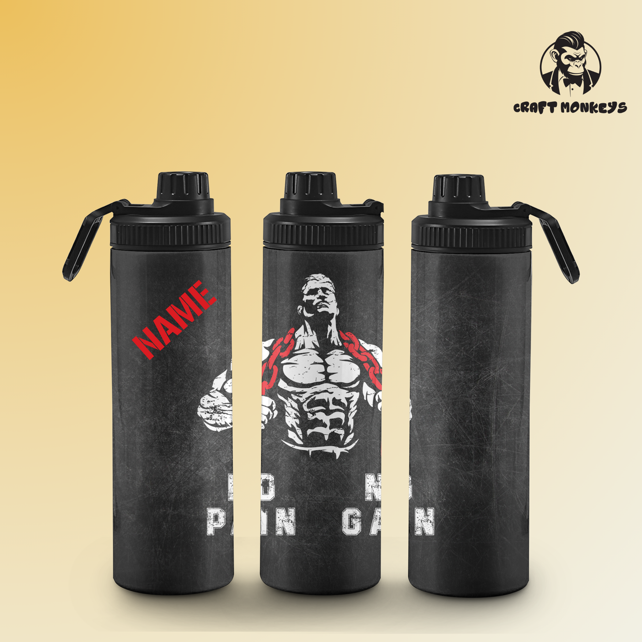 Fitnessflasche personalisiert 750 ml NO PAIN NO GAIN MANN