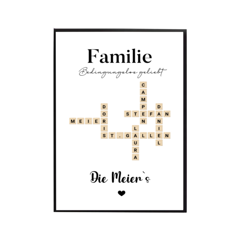 Familienposter im Scrabble Stil personalisiert – Namen Design