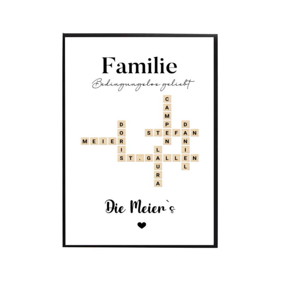 Familienposter im Scrabble Stil personalisiert – Namen Design
