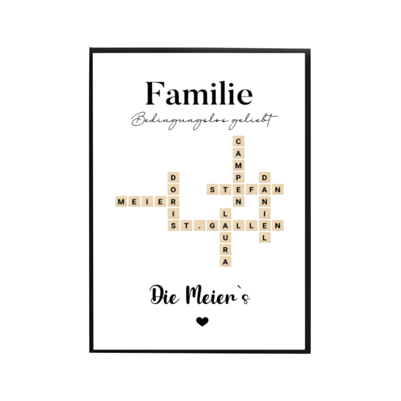 Familienposter im Scrabble Stil personalisiert – Namen Design