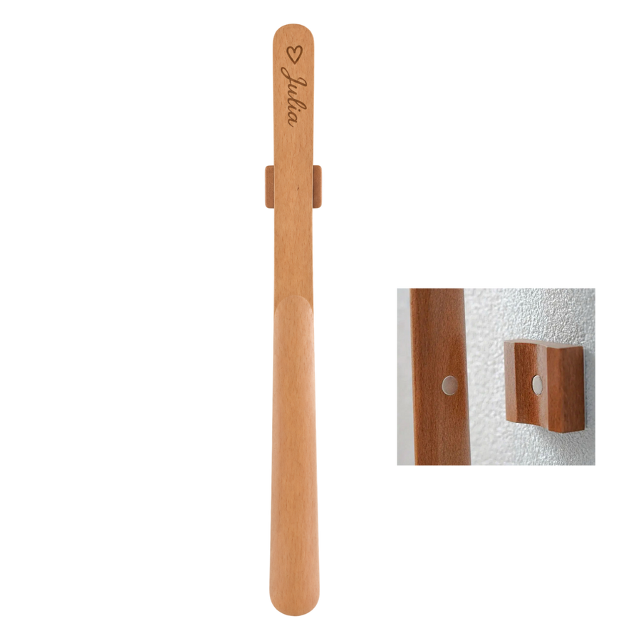 Schuhlöffel aus Buche Personalisierbarer (55 cm) – inkl. magnetischer Wandhalterung