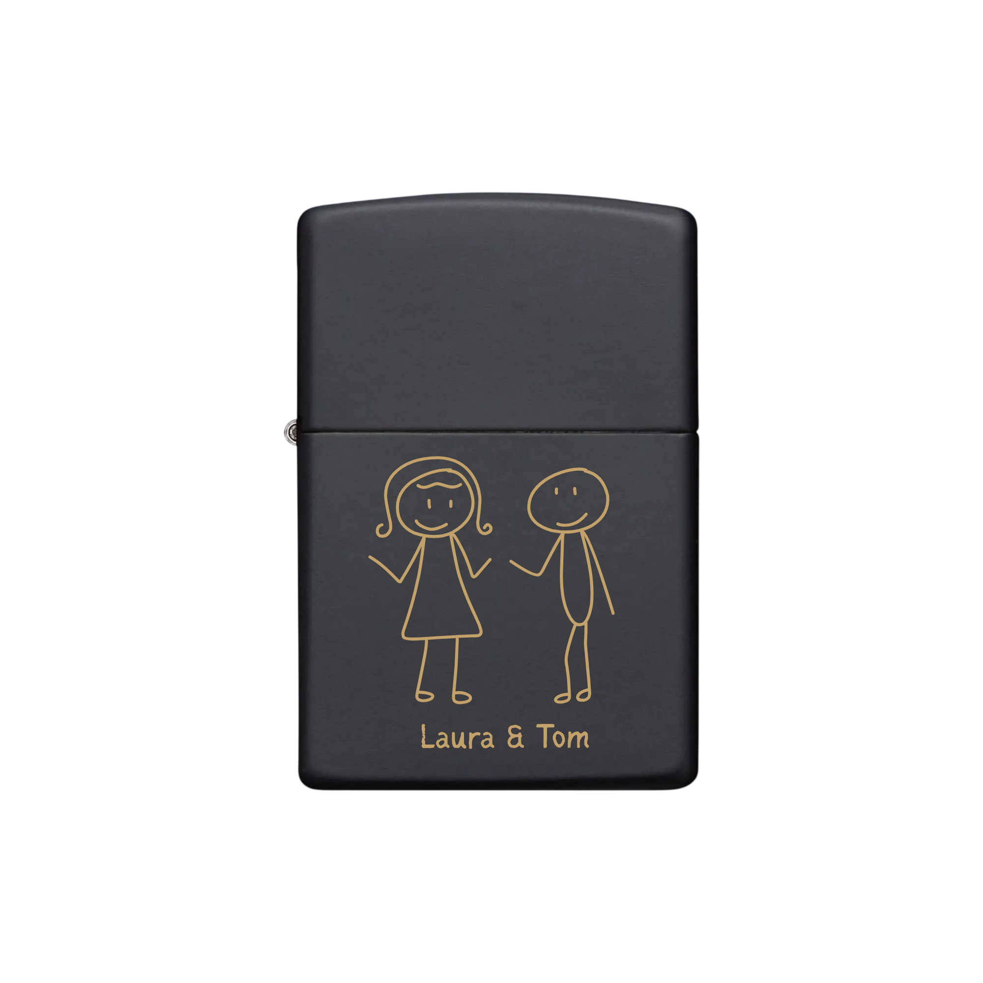 Zippo Feuerzeug personalisiert mit goldener Gravur - Strichmännchen-Paar