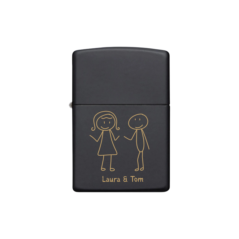 Zippo Feuerzeug personalisiert mit goldener Gravur - Strichmännchen-Paar