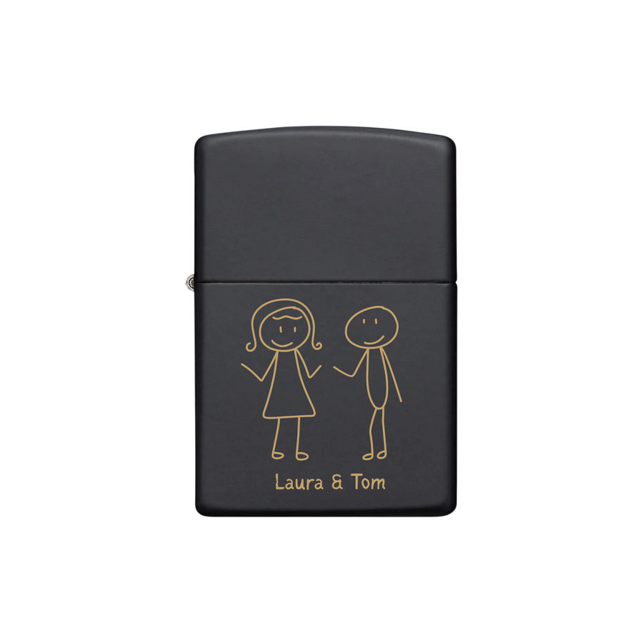 Zippo Feuerzeug personalisiert mit goldener Gravur - Strichmännchen-Paar