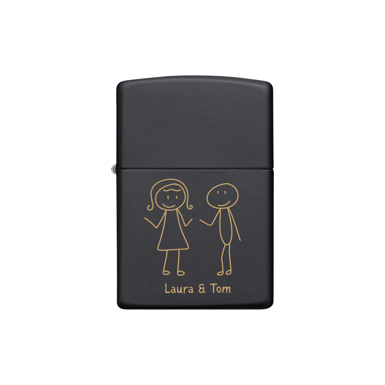 Zippo Feuerzeug personalisiert mit goldener Gravur - Strichmännchen-Paar