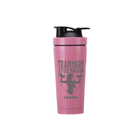 Thumbnail for Edelstahl Protein Shaker Train Hard Rosa – Personalisiert mit Gravur