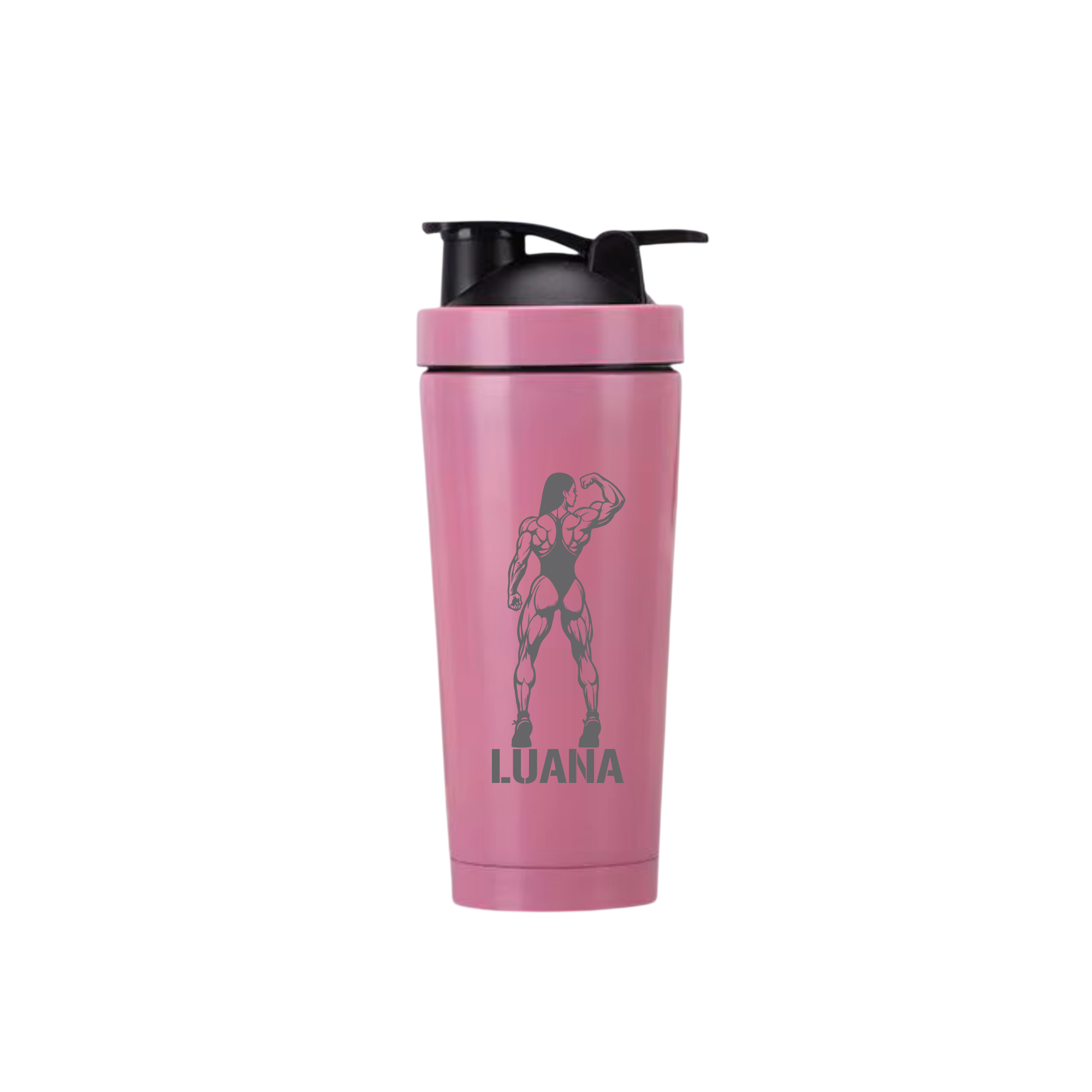 Edelstahl Protein Shaker Bodybuilderin 1 Rosa – Personalisiert mit Gravur