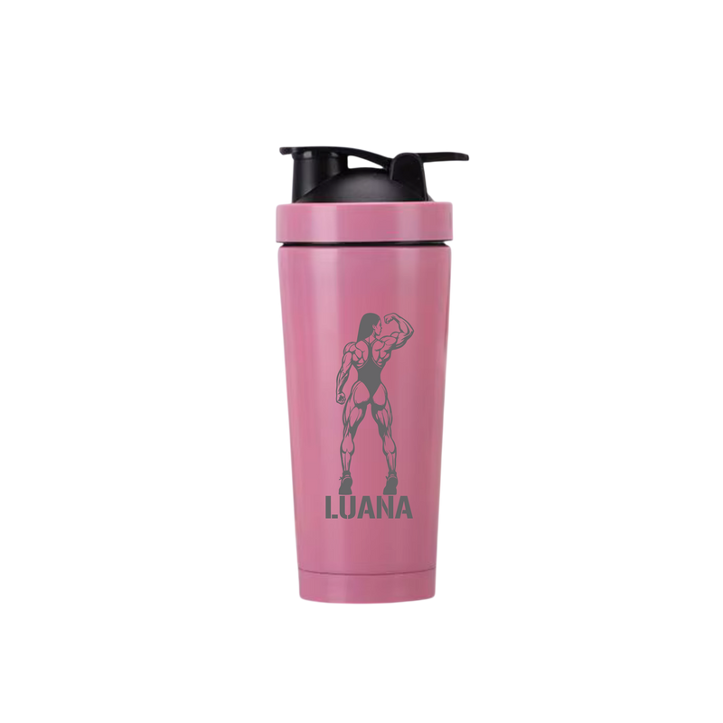Edelstahl Protein Shaker Bodybuilderin 1 Rosa – Personalisiert mit Gravur