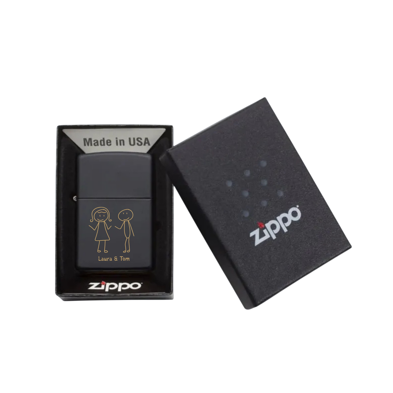 Zippo Feuerzeug personalisiert mit goldener Gravur - Strichmännchen-Paar