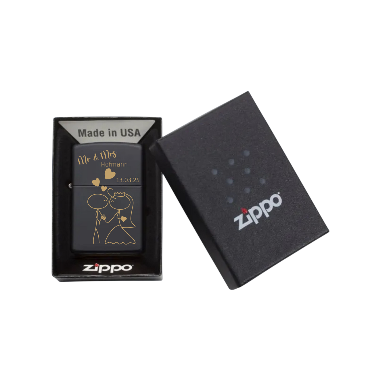 Zippo Feuerzeug personalisiert mit goldener Gravur - Mr.&Mrs.