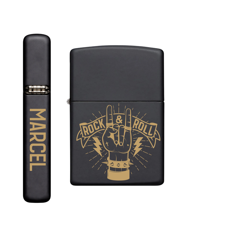Zippo Feuerzeug personalisiert mit goldener Gravur - Rock & Roll