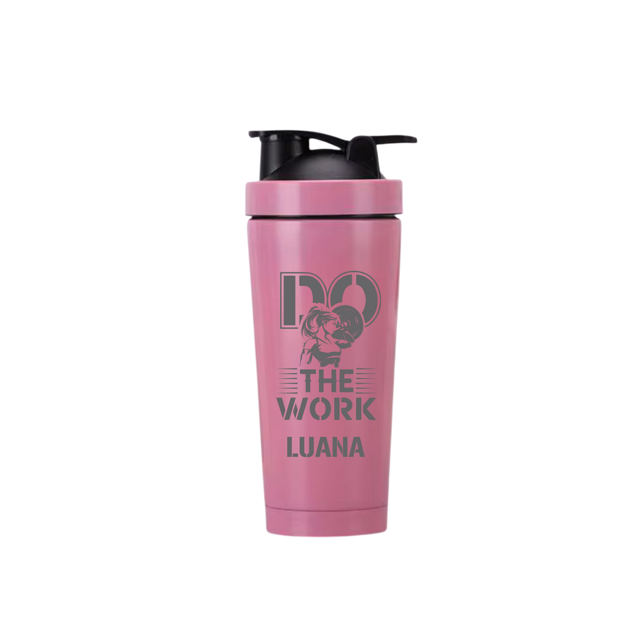 Edelstahl Protein Shaker Do The Work Rosa – Personalisiert mit Gravur