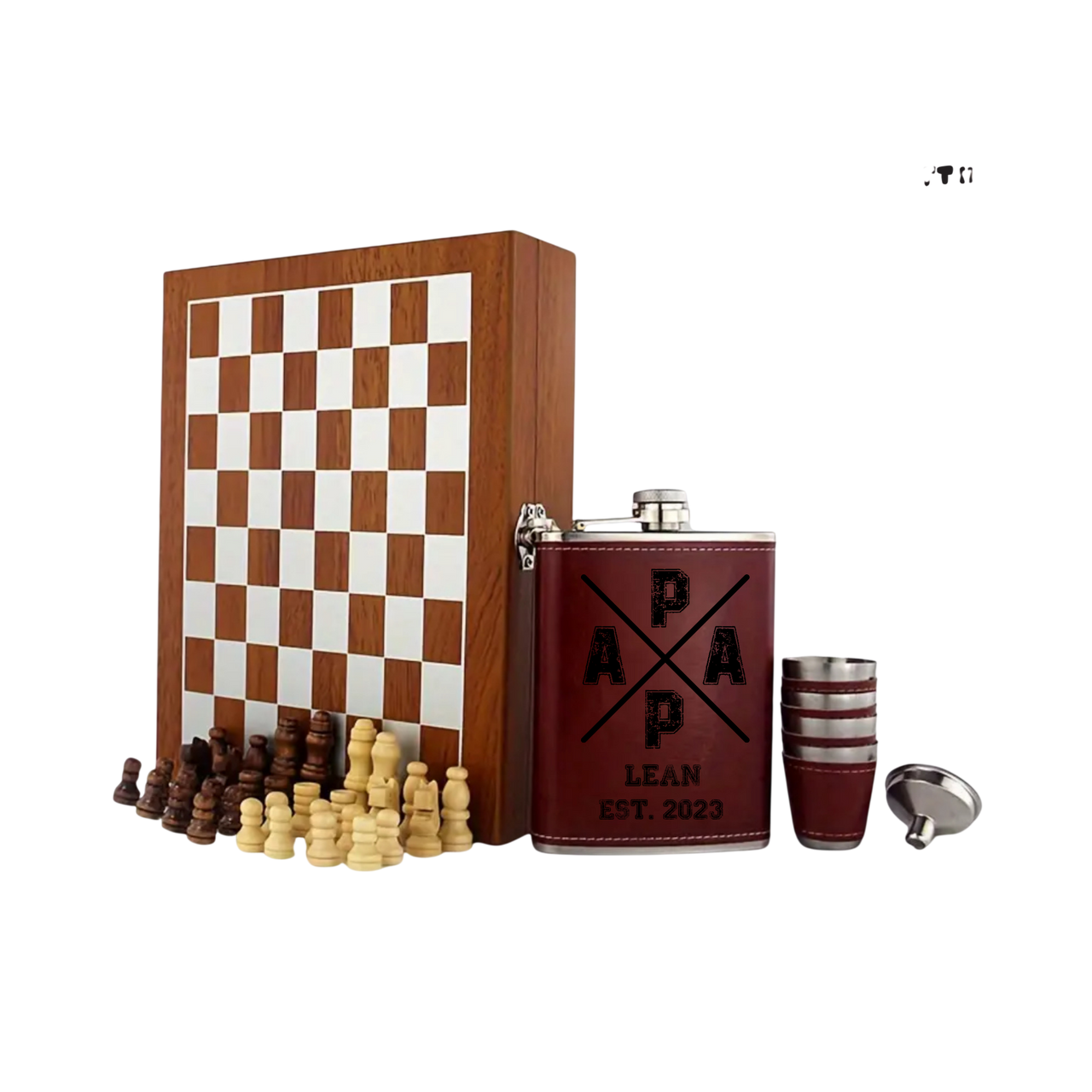 Flachmann Leder PAPA Geschenkset mit Becher und Trichter