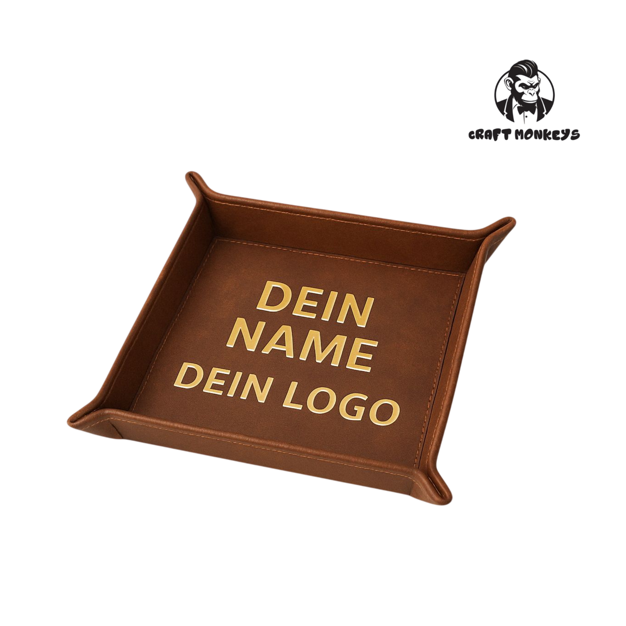 Leder Ablageschale braun mit Personalisierung in Gold