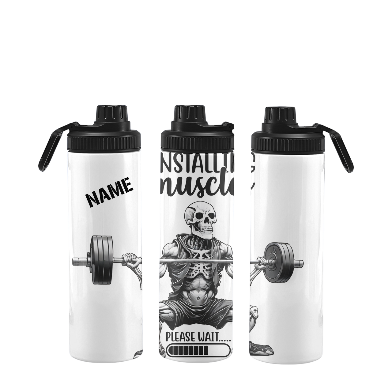 Fitnessflasche personalisiert 750 ml Skelett (Kleider)  INSTALING muscels