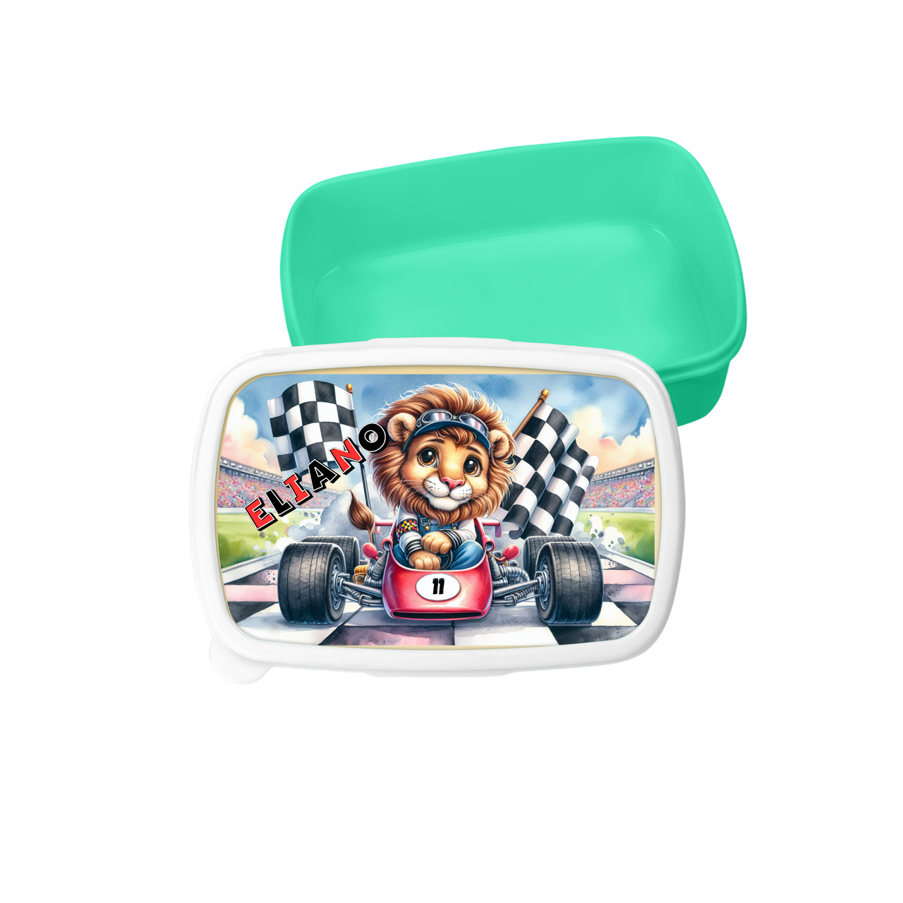 Znünibox mit Trennwand Personalisiert - Löwe mit Auto