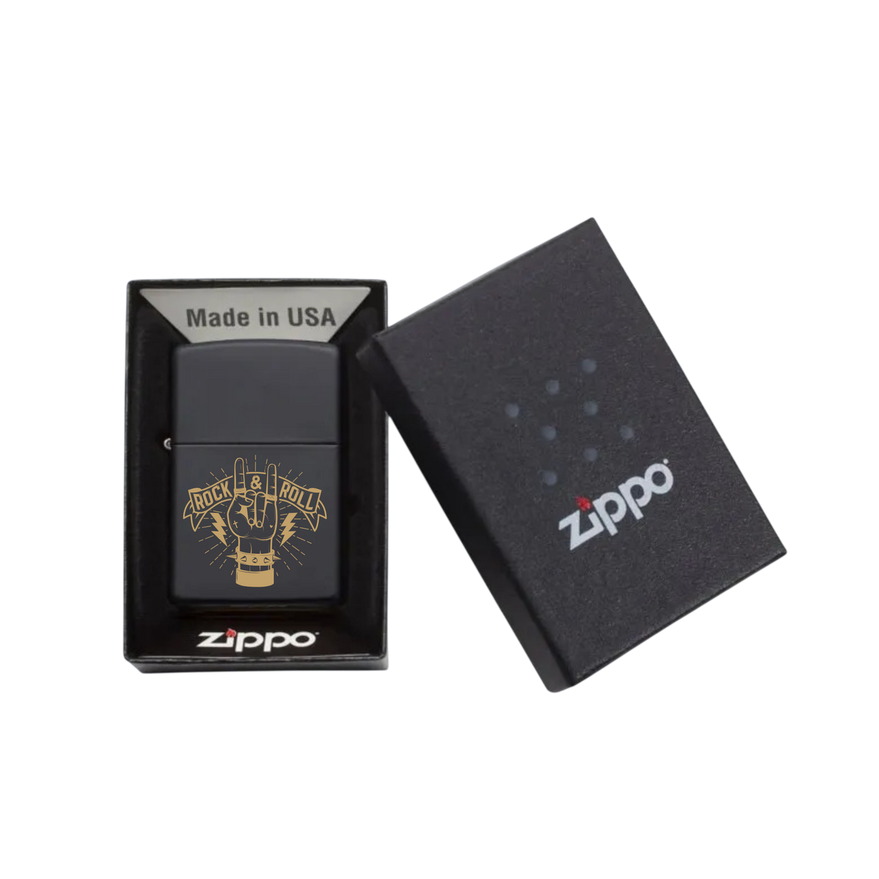 Zippo Feuerzeug personalisiert mit goldener Gravur - Rock & Roll
