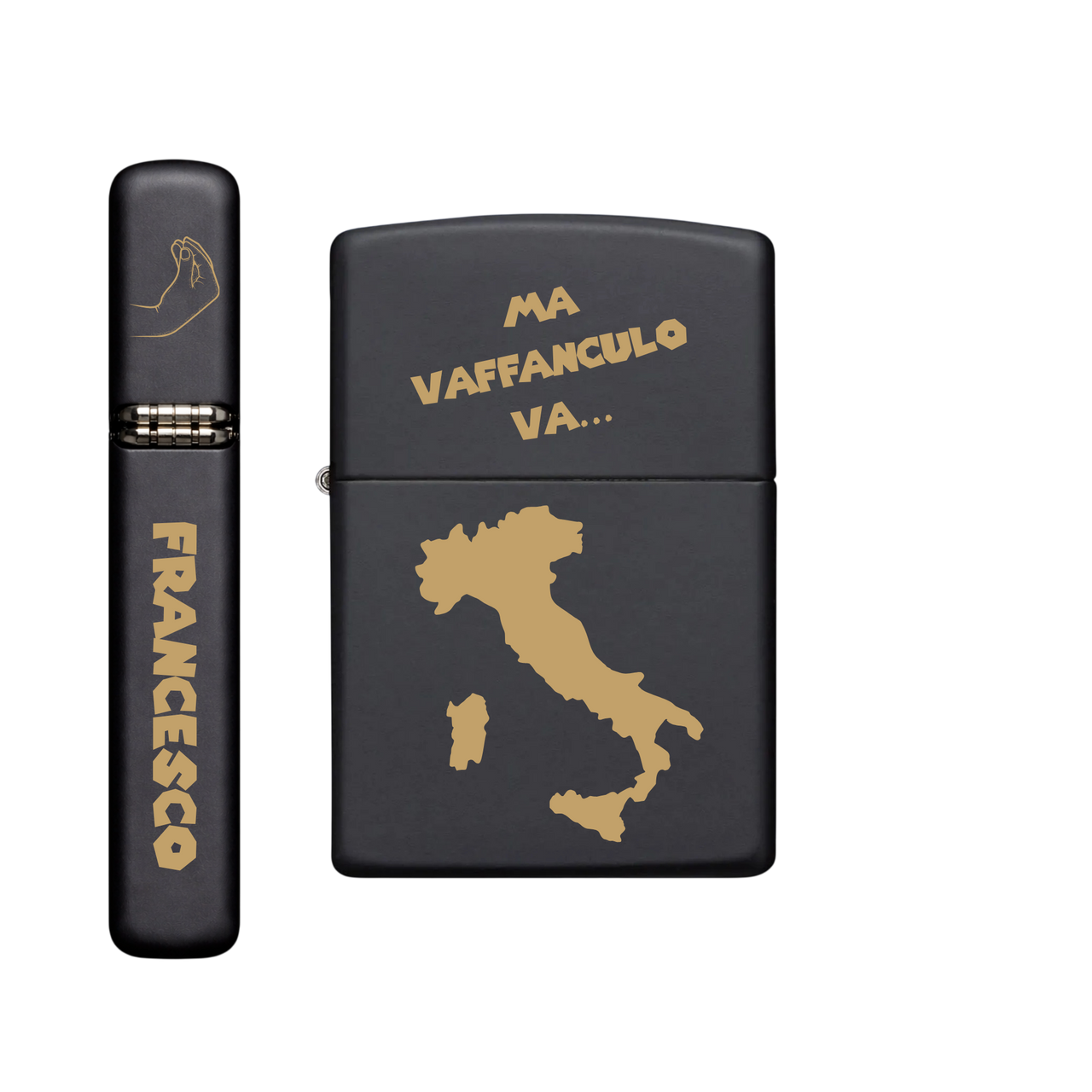 Zippo Feuerzeug personalisiert mit goldener Gravur - ma vaffanculo