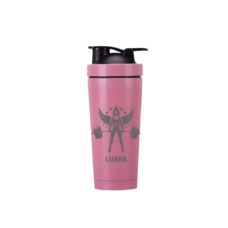 Edelstahl Protein Shaker Engel Rosa – Personalisiert mit Gravur