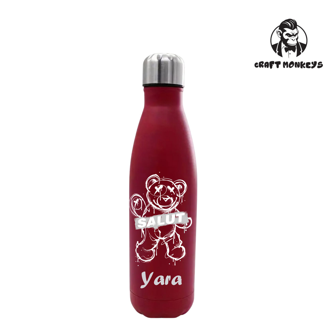 Thermoflasche Bär Salut - Personalisiert konisch