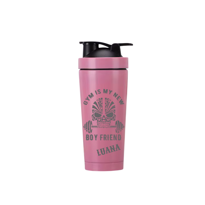 Edelstahl Protein Shaker Gym ist my new Boyfriend Rosa – Personalisiert mit Gravur