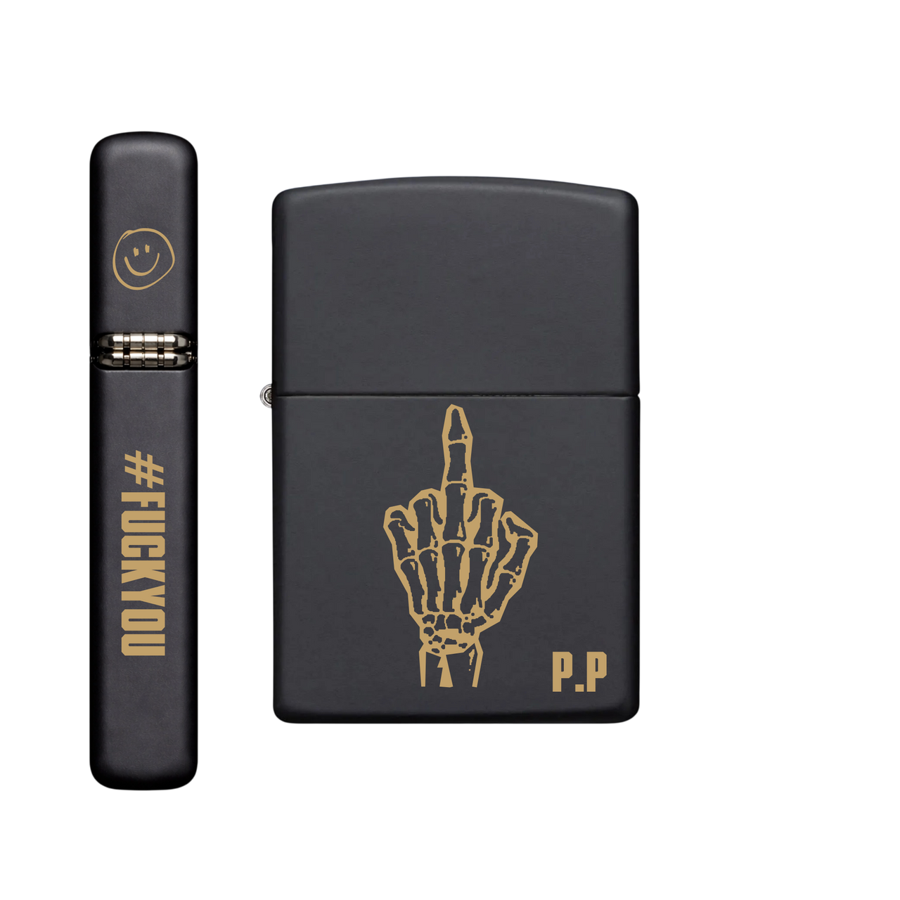 Zippo Feuerzeug personalisiert mit goldener Gravur - Mittelfinger und Initialen
