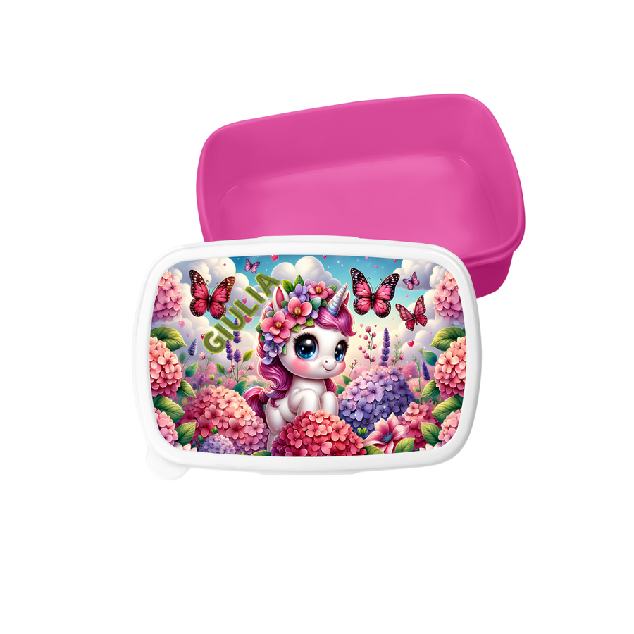 Znünibox mit Trennwand Personalisiert - Einhorn mit Blumen