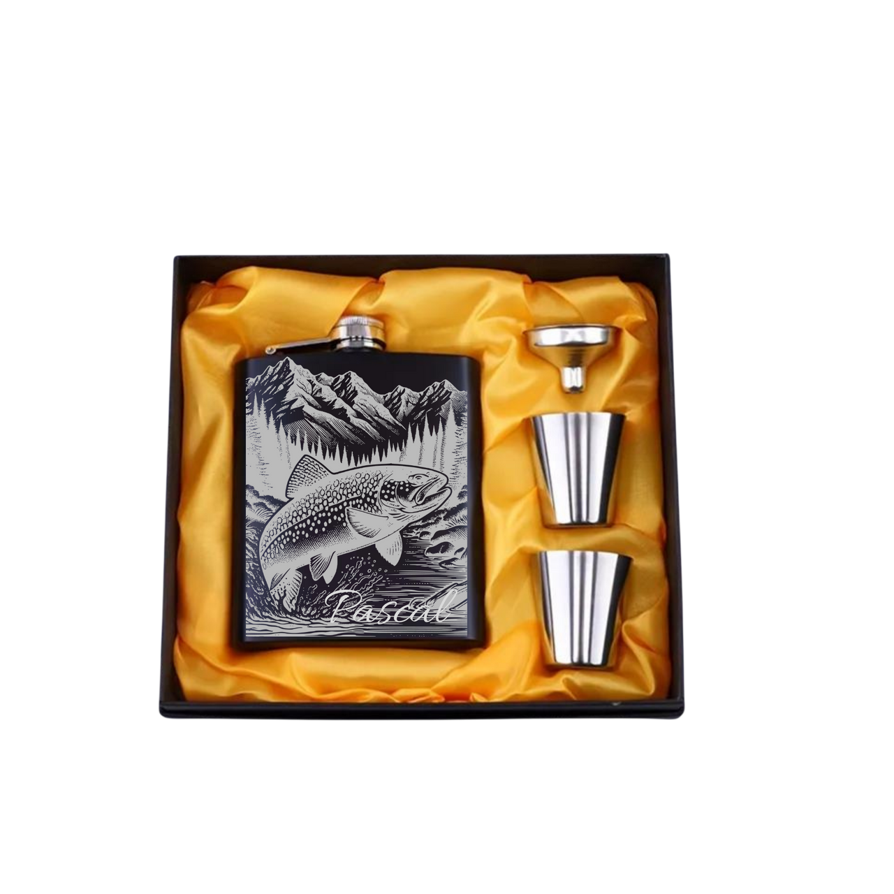 Flachmann Forelle mit Landschaft - Personalisierbar