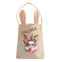 Thumbnail for Personalisierte Jutetasche mit Hasenohren - Hase mit Kaugummi