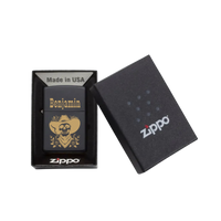 Thumbnail for Zippo Feuerzeug personalisiert mit goldener Gravur - Cowboy Totenkopf