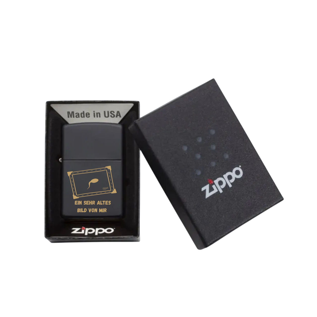 Zippo Feuerzeug personalisiert mit goldener Gravur - Altes Bild von mir