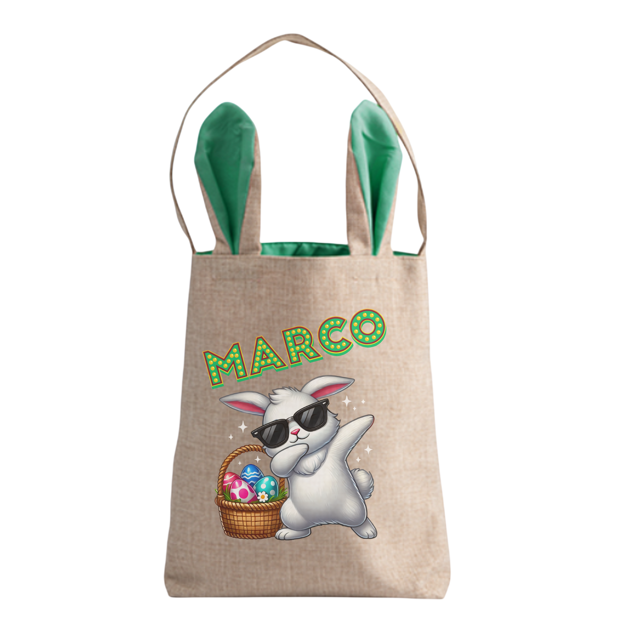 Personalisierte Jutetasche mit Hasenohren - Dabbing Hase