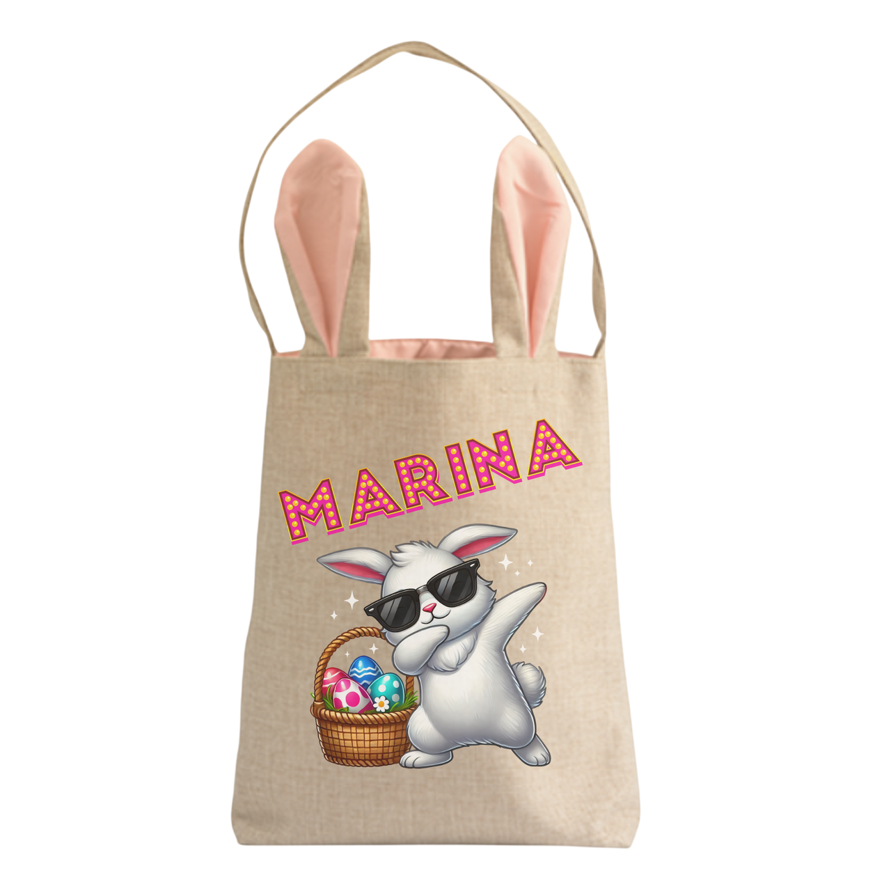 Personalisierte Jutetasche mit Hasenohren - Dabbing Hase