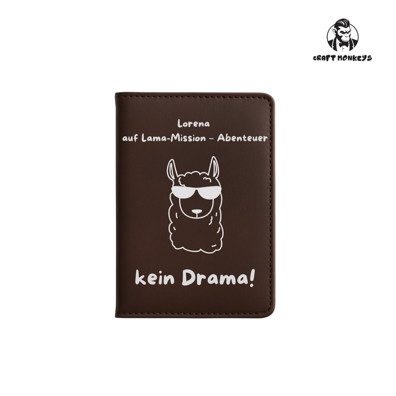 Personalisierte Reisepasshülle mit Silber Gravur - Lama