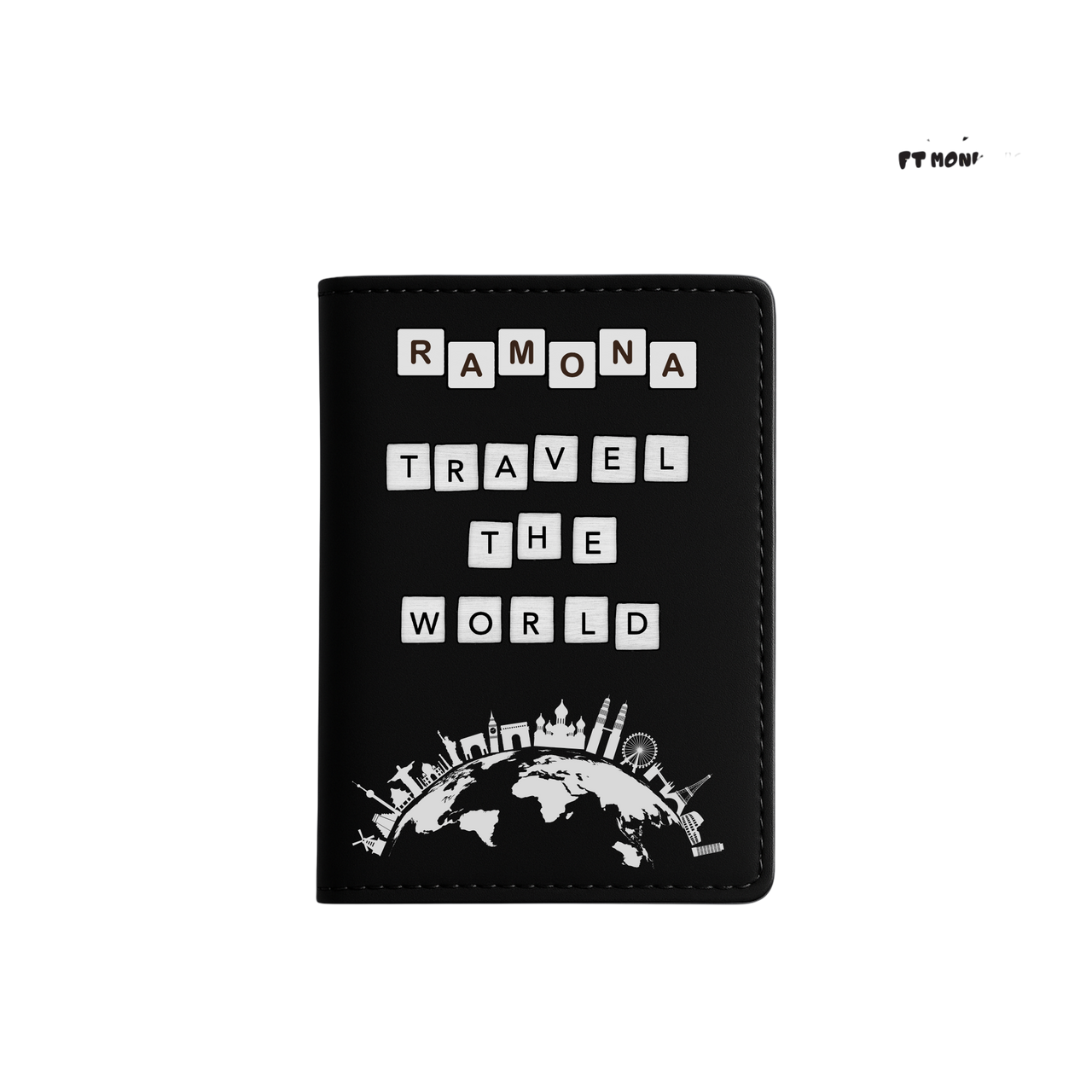 Personalisierte Reisepasshülle mit Silber Gravur - Travel the World