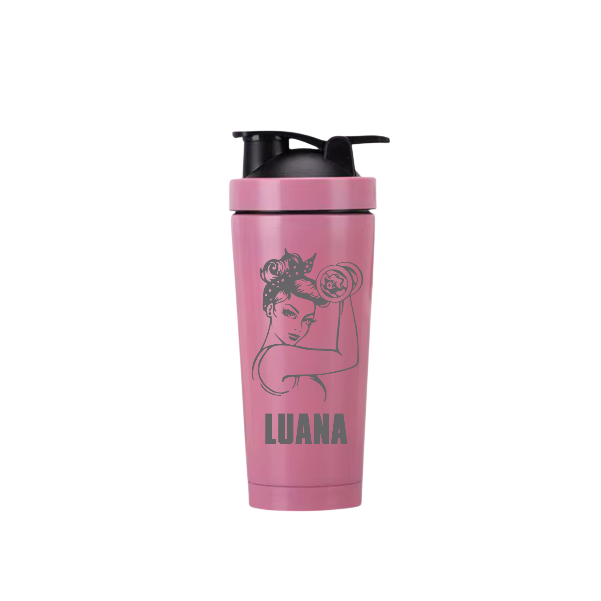 Edelstahl Protein Shaker Frauen Power Rosa – Personalisiert mit Gravur
