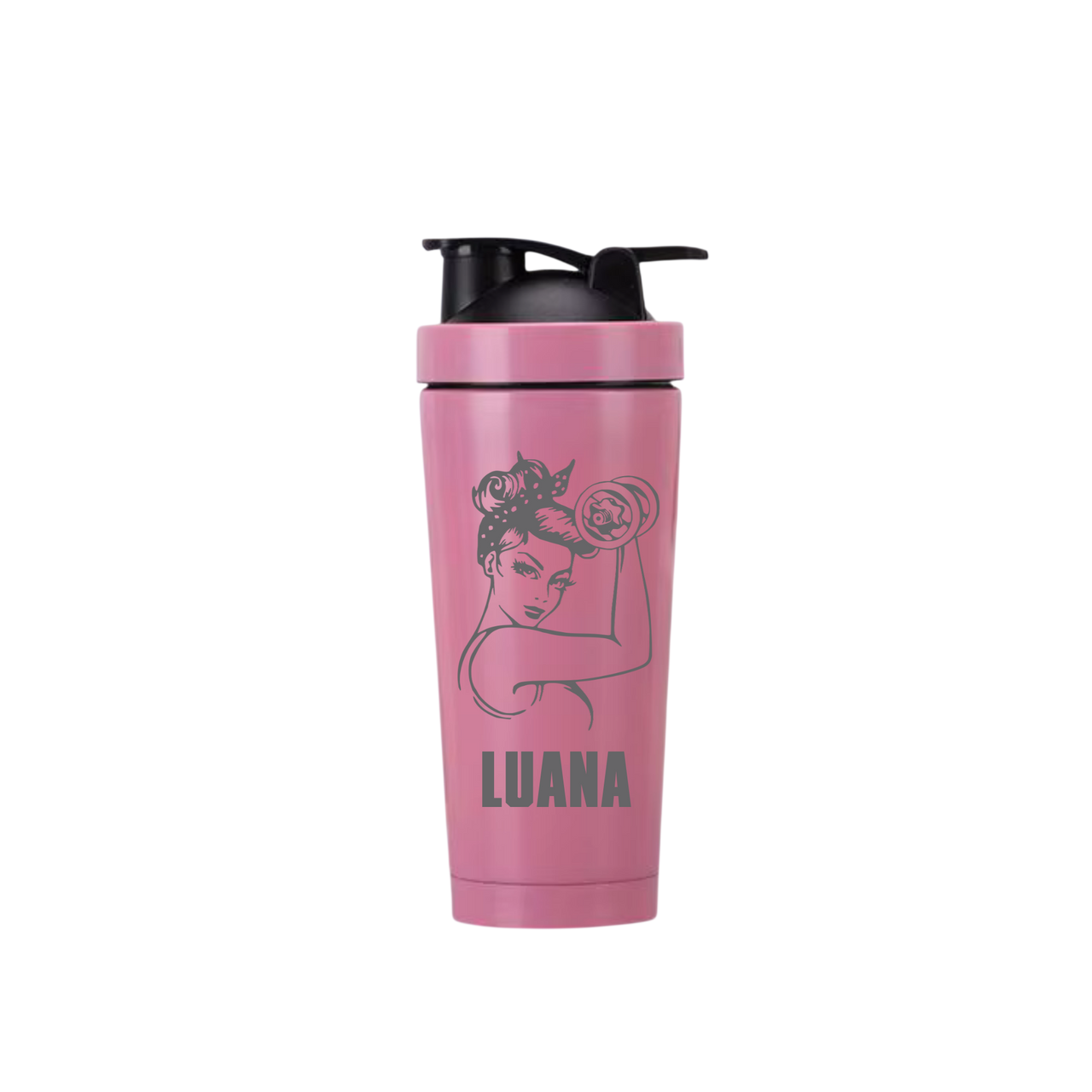 Edelstahl Protein Shaker Frauen Power Rosa – Personalisiert mit Gravur