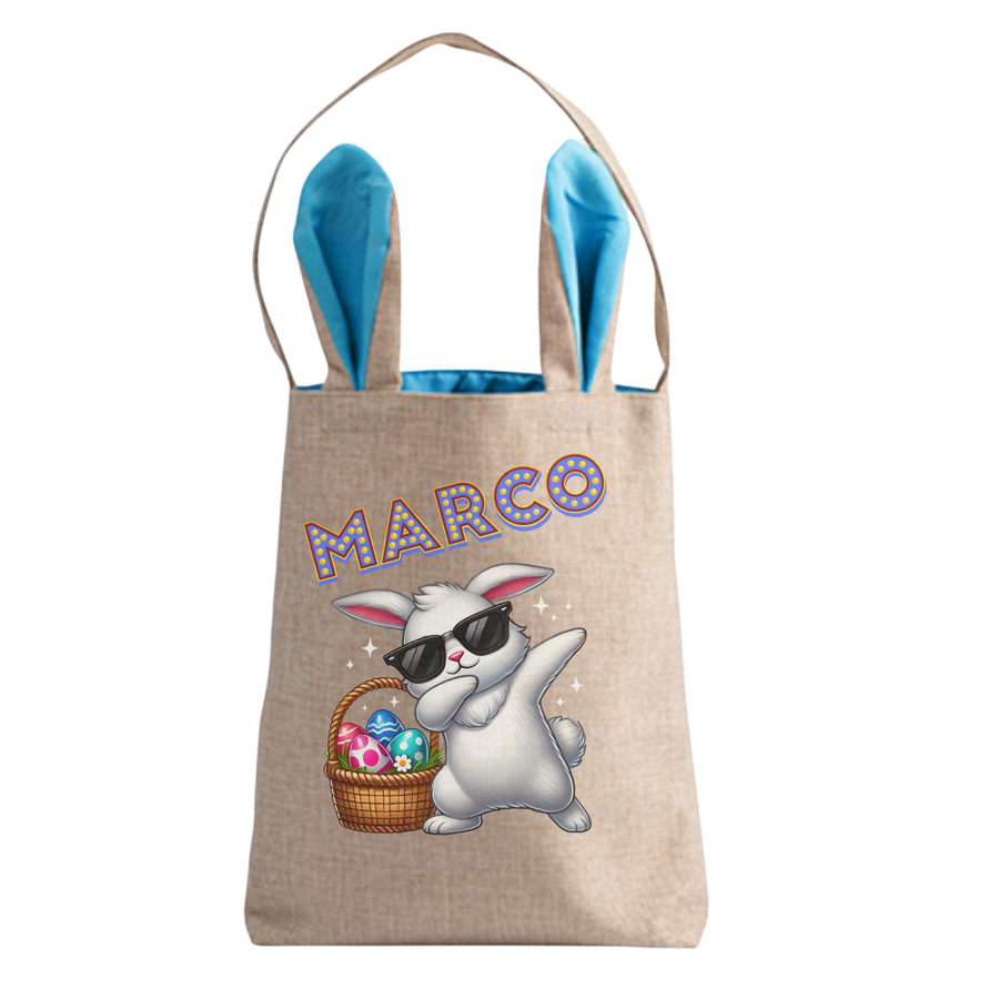 Personalisierte Jutetasche mit Hasenohren - Dabbing Hase